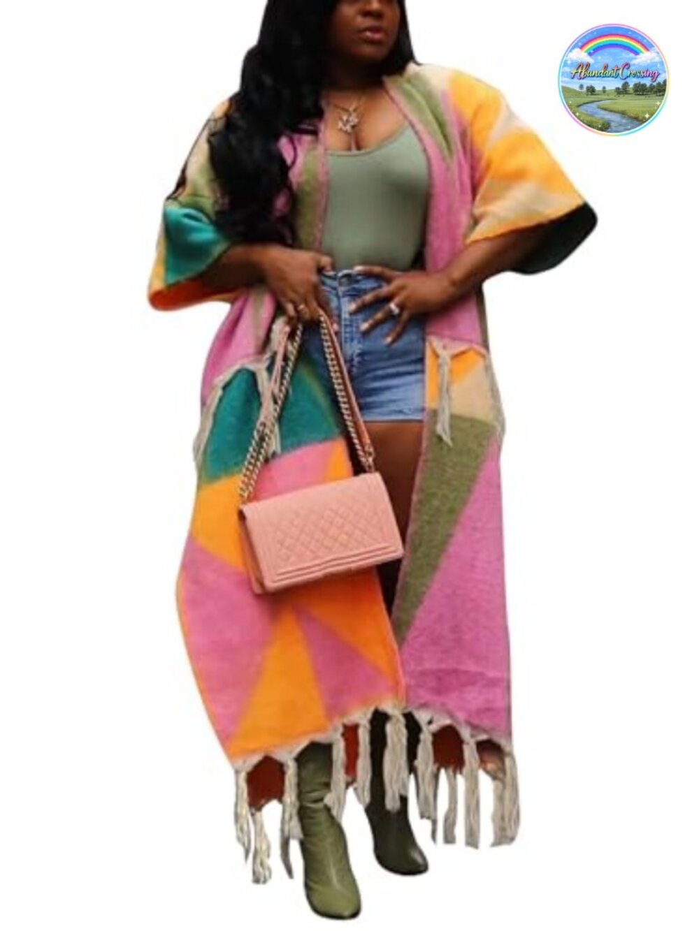 Women Tassel Sweater Cardigan Maxi Length Oversized Knit Poncho